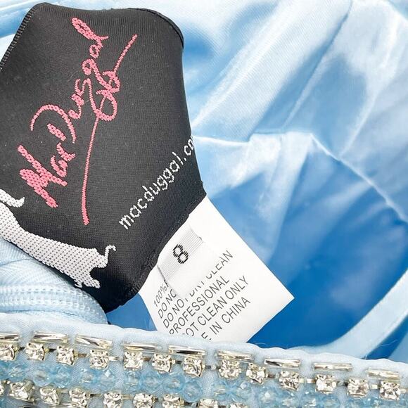 Mac Duggal Long Party Elsa Gown Beaded Bodice Ice Blue Size 8 New With Defects - Picture 8 of 12